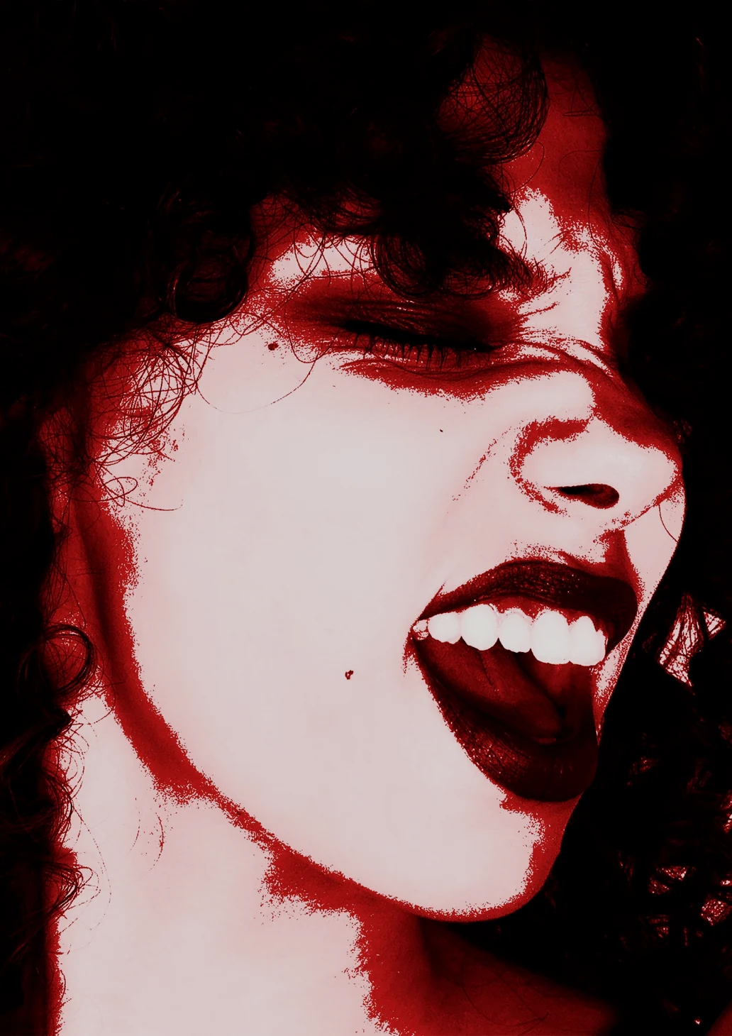 Expressionist red and ivory fashion portrait, the visual identity of THE ONIX